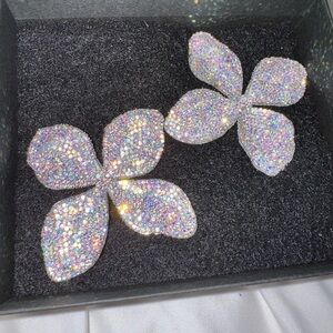 Elegant Silver Crystal Flower Earrings